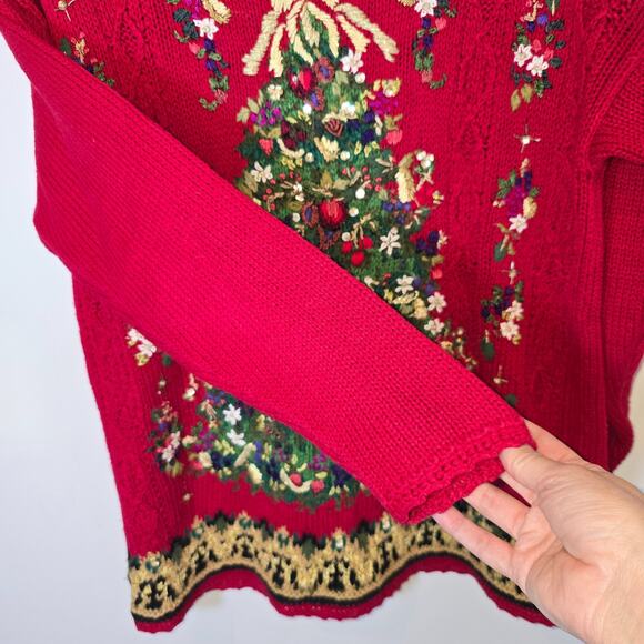 Vintage 90s Heirloom Collectibles Christmas Tree Sweater Large Petite Holiday - Picture 5 of 9